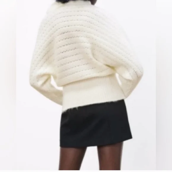 Zara Elegant Ecru Sweater with Scarf, Sz S - Picture 4 of 5